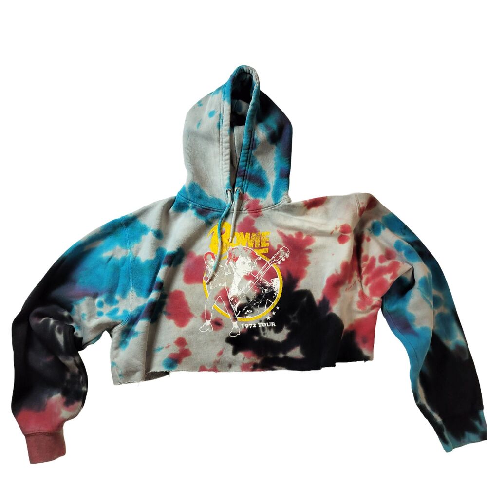 Women's Large Oversized David Bowie Crop top Hoodie. 1972 Tour